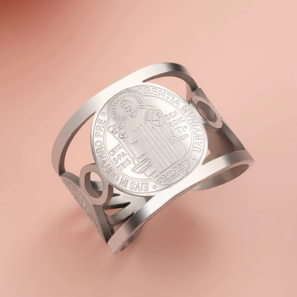 Bague réglable religieuse en acier inoxydable pour hommes, amulette de foi chrétienne catholique, Sa