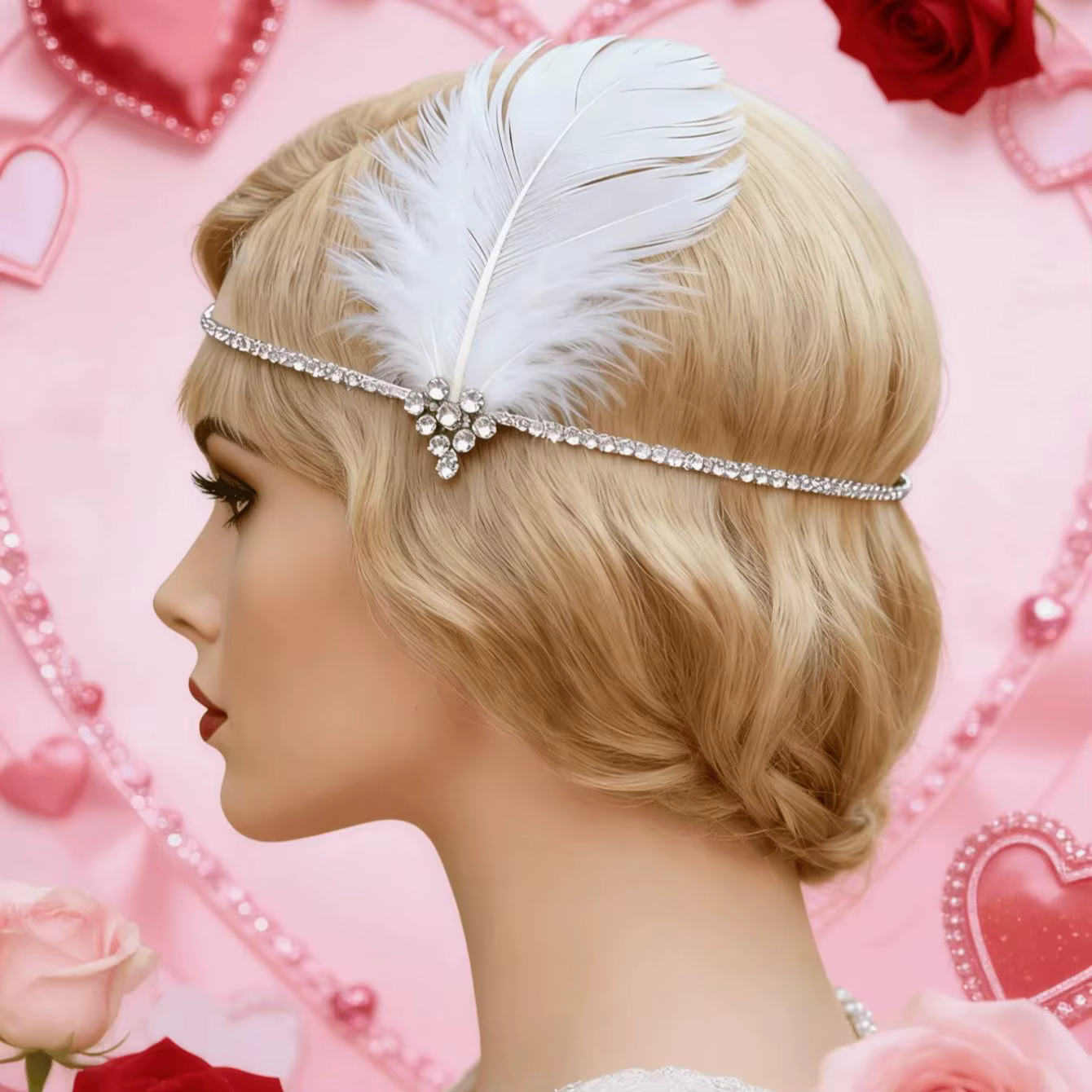 Chaîne de cheveux à plumes de style Gatsby, accessoire de cheveux en strass pour enterrement de vie 