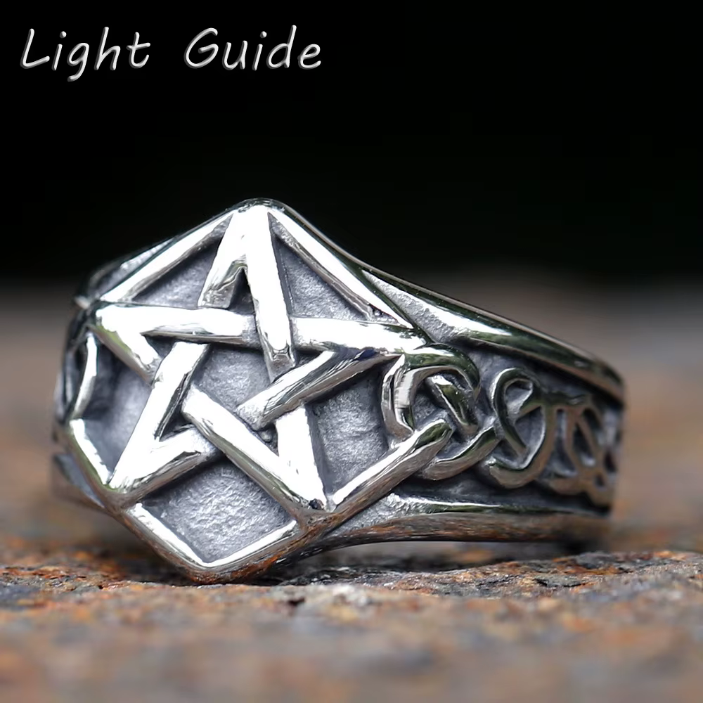 Bague en acier inoxydable avec nœud celtique pour homme, bague étoile pentagramme, bijoux tendance m