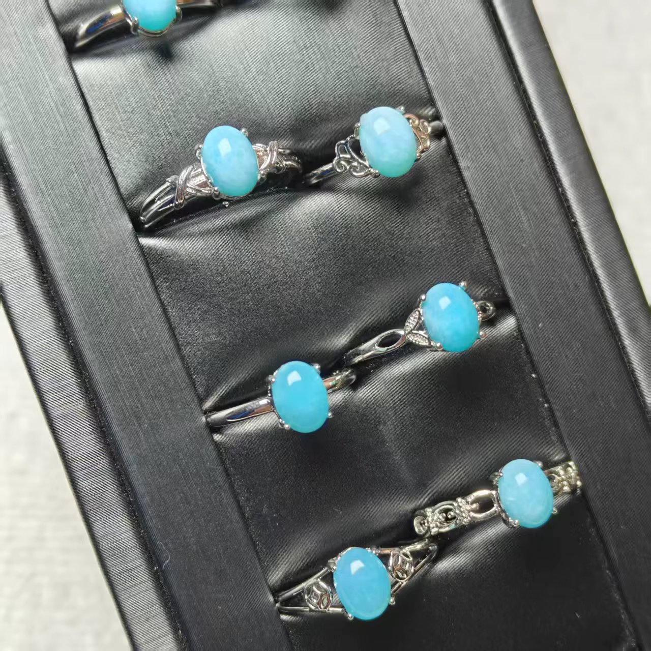 Bague en Amazonite Naturelle, Bijou de Doigt Flexible Incrusté Tendance, Bague Unisexe en Cristal de