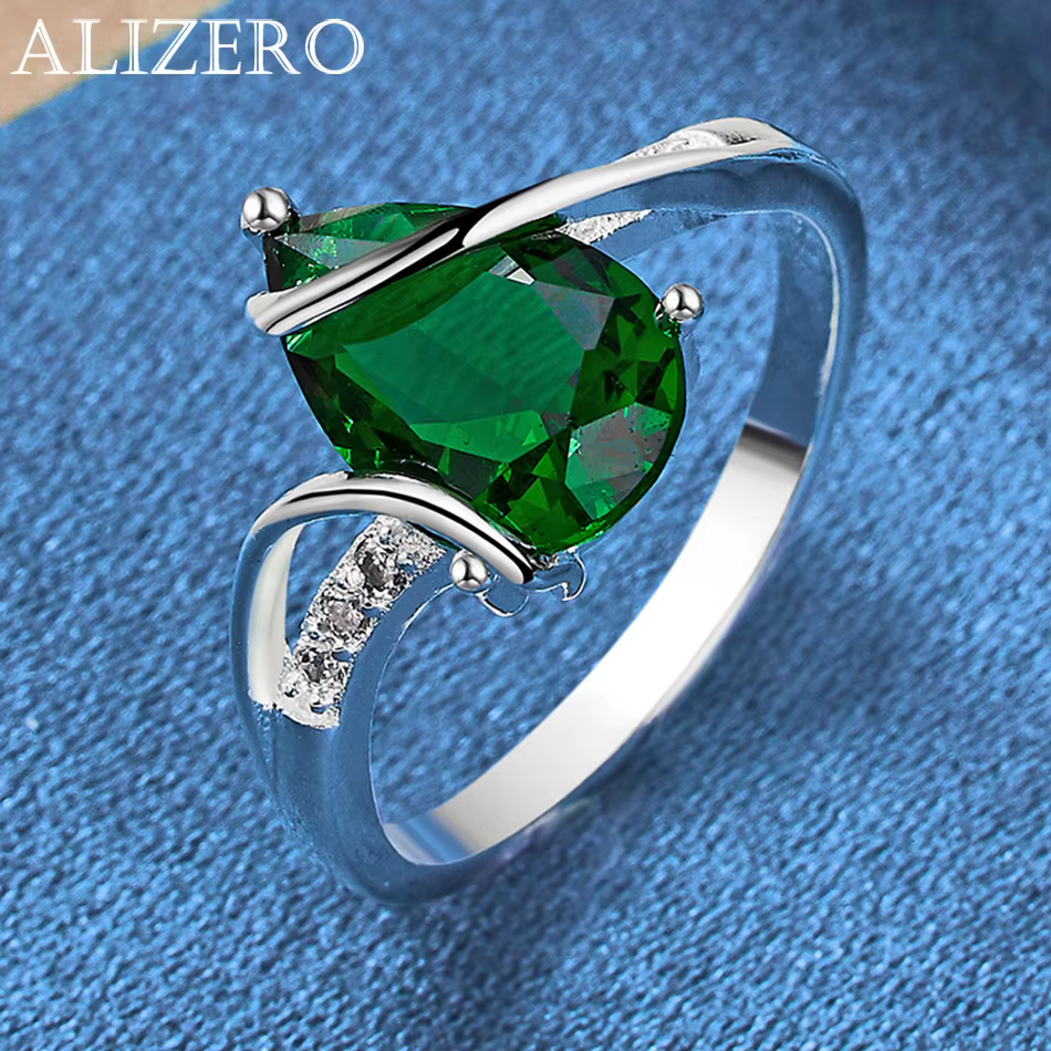 ALIZERO-Bague émeraude en argent regardé 925 pour femme, matiques de fiançailles, bande d'éternité, 