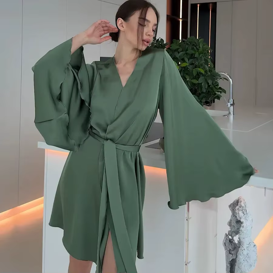 Robe de mariée élégante, robe de demoiselle d'honneur, robe de mariée sexy en satin, peignoir long, 