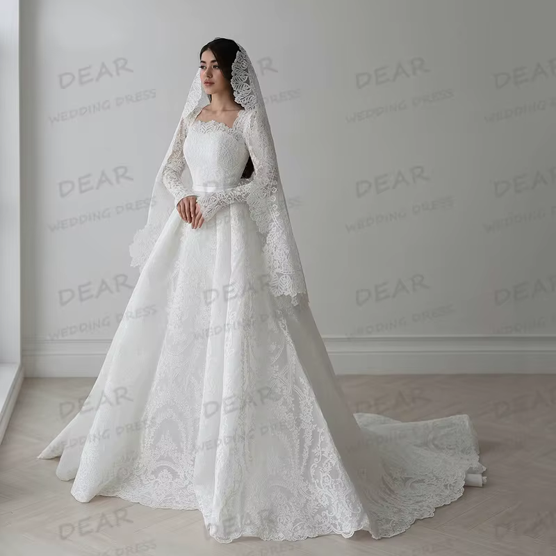 Luxe Boho robe De mariée élégante a-ligne Appliques fleurs à manches longues femmes robes De mariée 