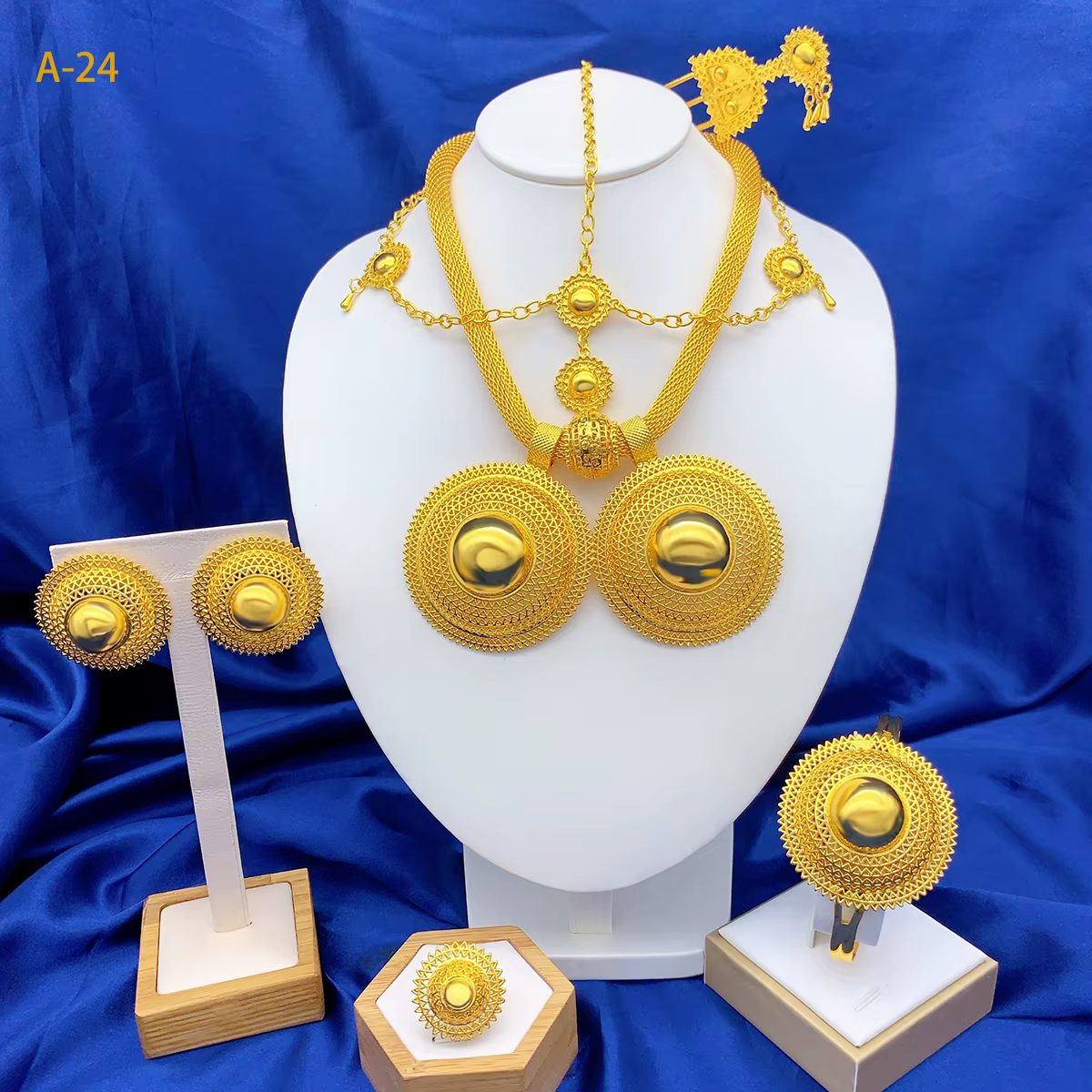 Ensemble de bijoux plaqué or 24 carats brésilien, 6 pièces, pour femme, style africain, indien, éthi