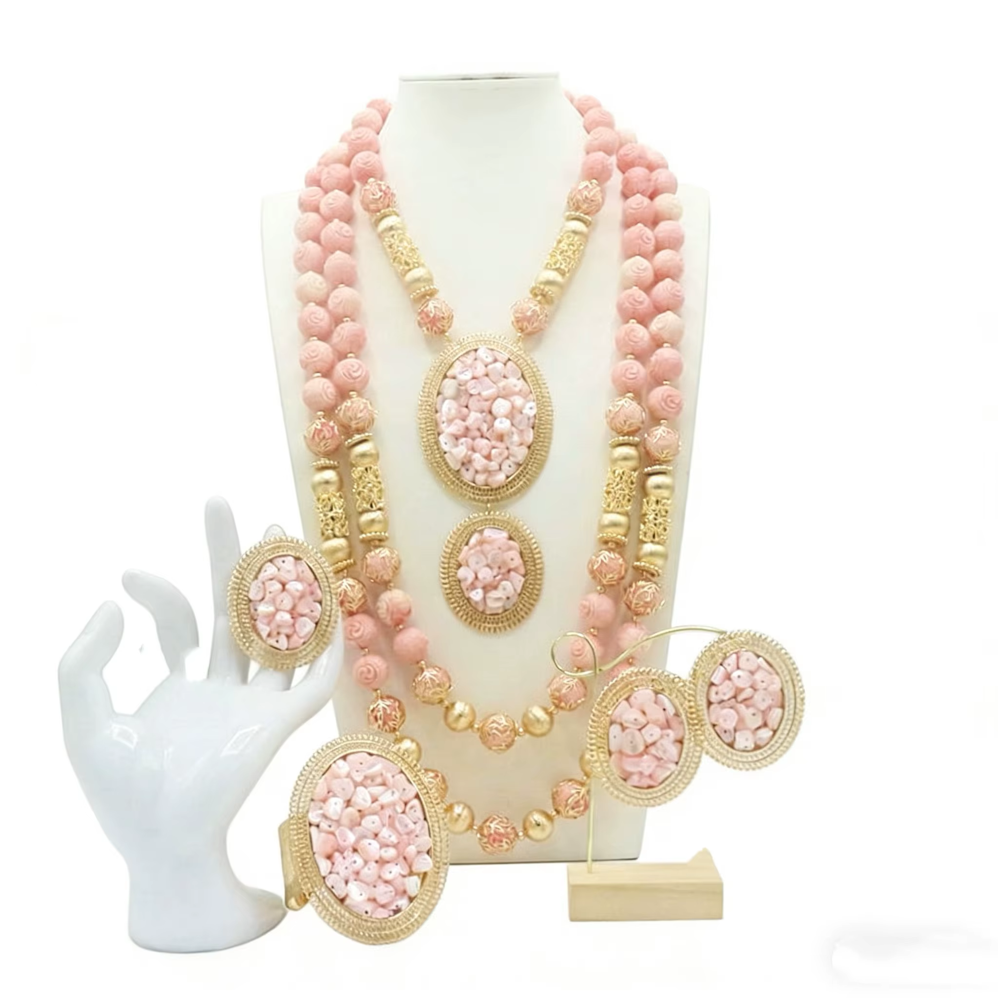Ensemble de bijoux en perles de corail, bijoux africains plaqués or pour mariage nigérian, bijoux de