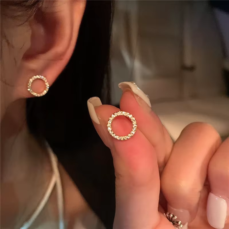 Boucles d'oreilles délicates en petit cercle pour femmes, couleur or, cristal minimaliste, fête coré