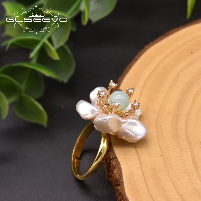 GLSEEVO – bagues en perles baroques naturelles pour femmes, bague de fiançailles, de mariage, en arg