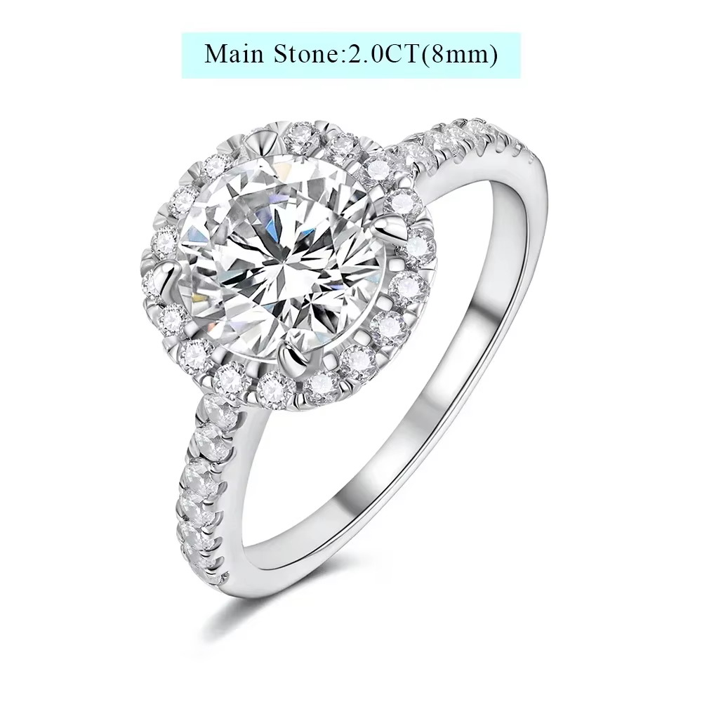 Bague de fiançailles LinkerLove 2ct Halo Moissanite pour femmes, en argent sterling S925, alliance d