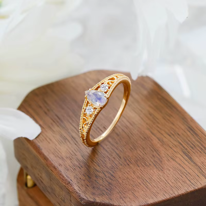 LAMOON-Bague de fiançailles couronne pour femme, pierre précieuse de labrumen naturel, argent regard