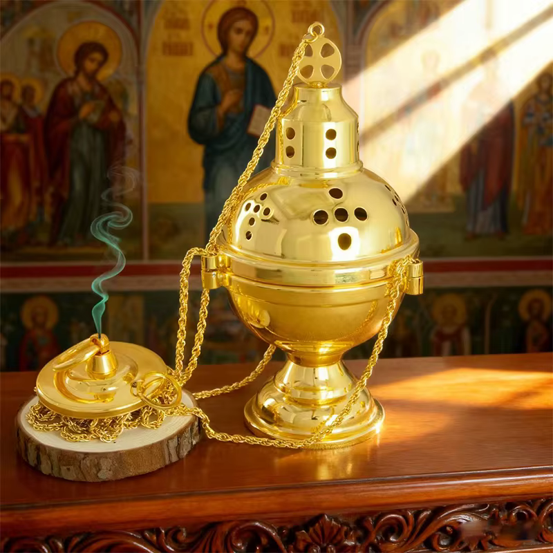 Nouveau brûleur d'encens de l'église orthodoxe 2026, brûleur d'encens religieux plaqué or, décoratio