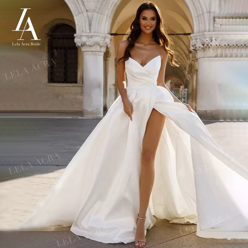 LelaAcra chérie robe de mariée 2026 élégant sans manches fendu a-ligne princesse robe de mariée OM42