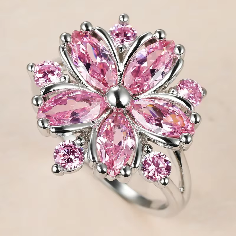 Bague de fiançailles en pierre de cristal rose pour femmes, jolie bague de mariage fine haut de gamm
