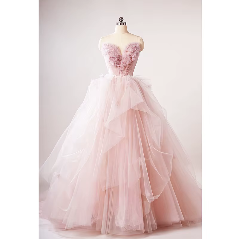 Robe de mariée féerique rose, sans bretelles, à fleurs, pour mariage, fiançailles, Toast, robe du ma