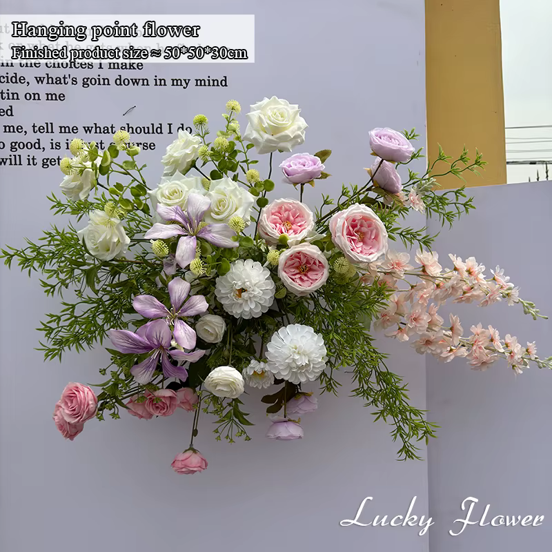 Décoration de mariage en plein air, fleurs artificielles, rangée de fleurs suspendues, allée fleurie