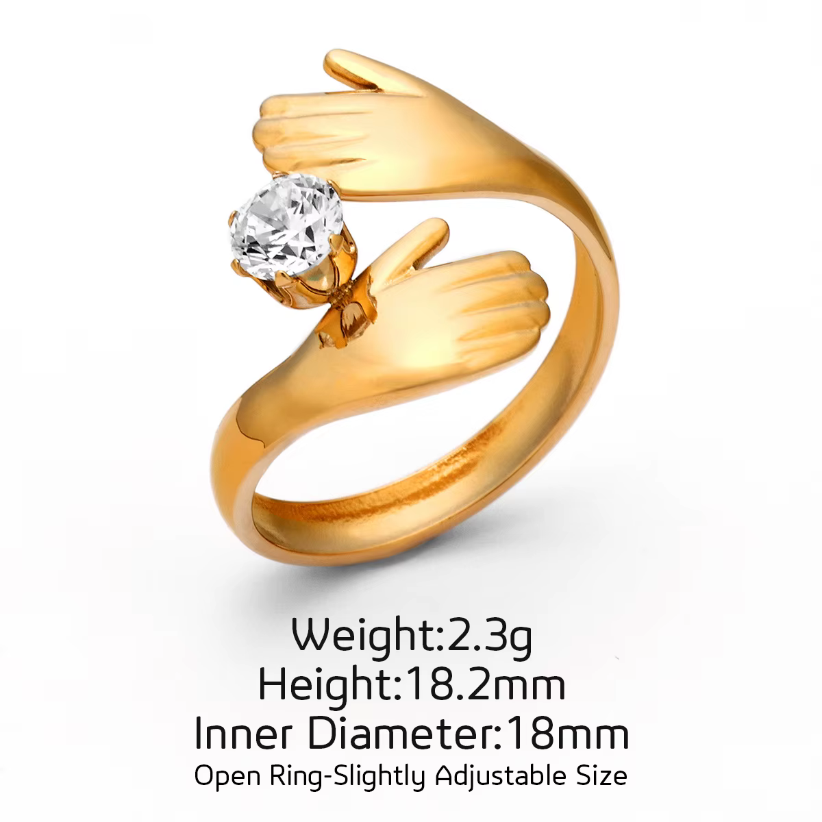 Bagues ouvertes pour femmes en acier inoxydable avec zircon, motif mains entrelacées, bijoux romanti