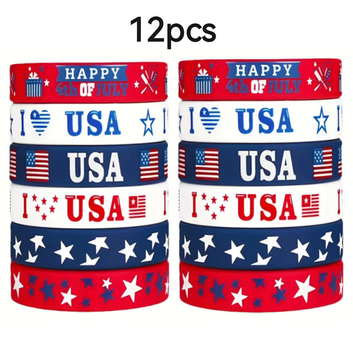 12 bracelets en caoutchouc patriotiques avec drapeau américain pour le 4 juillet, cadeaux pour la fê