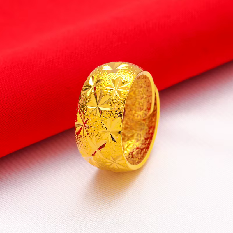 Homme large 12mm grande bague ouverture couleur réglable 24K bagues en or véritable plaqué 999 18K é