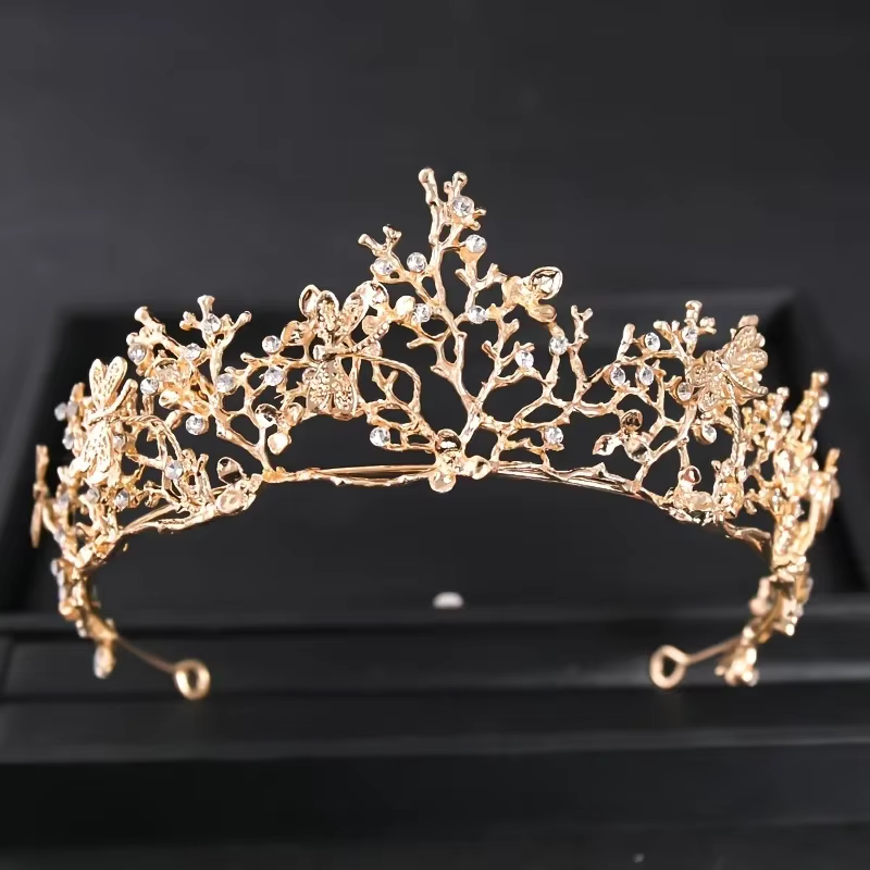 Couronne baroque vintage en cristal biscuits, diadème princesse papillon, couronnes de Rhet diadèmes