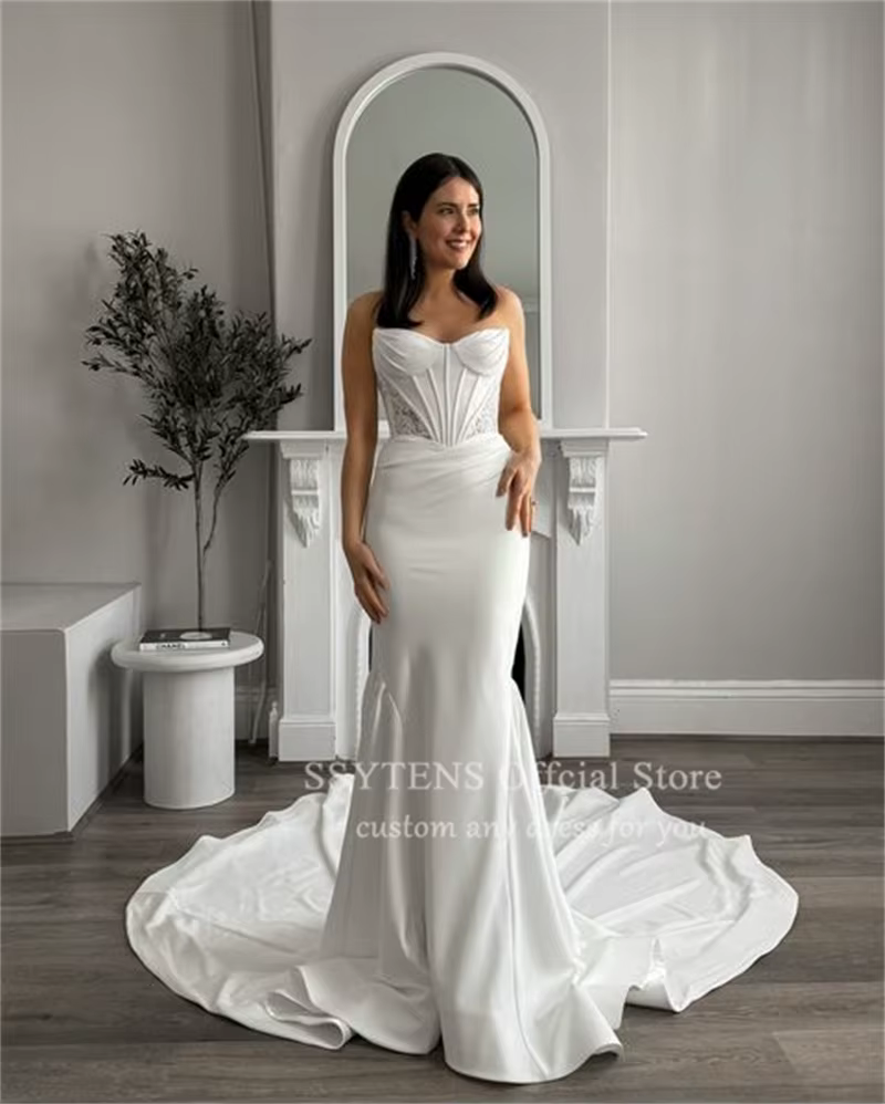 SSYTENS élégant blanc robes De mariée femmes manches longues Robe De mariée sirène robes De mariée R