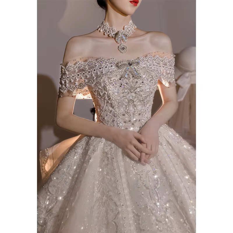 Robe de mariée Vintage à épaules dénudées, paillettes brodées robustes, robe de fiançailles de luxe 