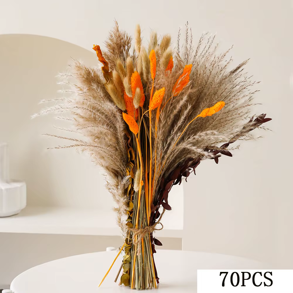 Bouquet de fleurs séchées naturelles Pampas, 70 pièces, plantes décoratives d'eucalyptus de blé pour