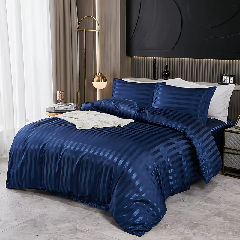 3pcs simple classique satin stripe couette kit, chambre dortoir hôtel approprié, cadeau de vacances