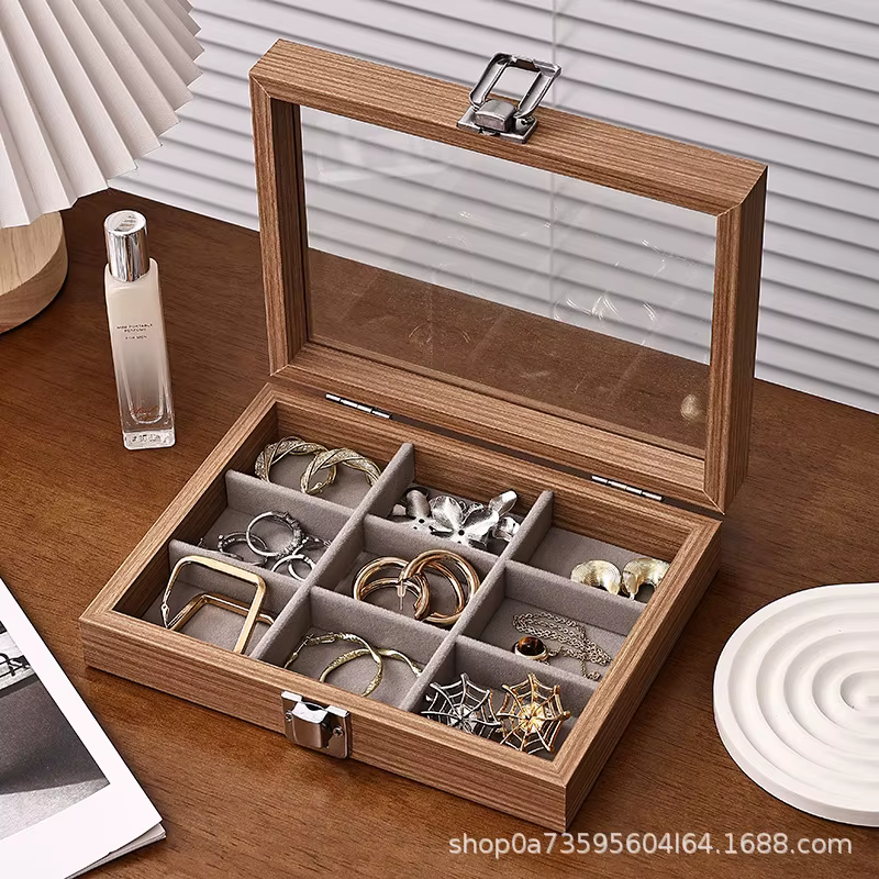 Boîte à bijoux couverte anti-poussière de grande capacité, mallette de rangement pour bagues, collie