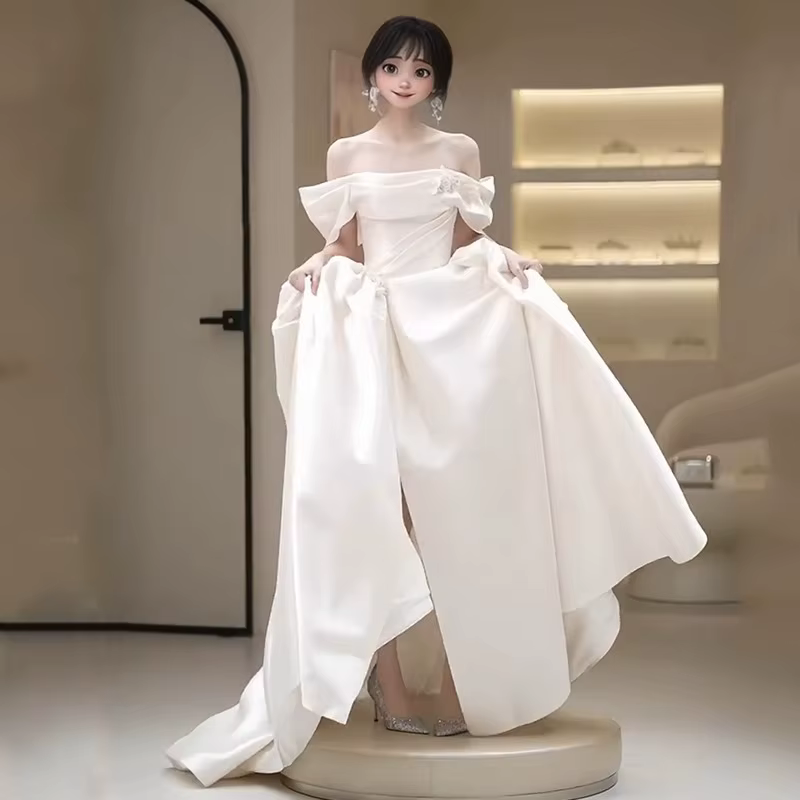 Robe de mariée légère en Satin, fleur française de printemps, sensation haut de gamme, voile d'extér