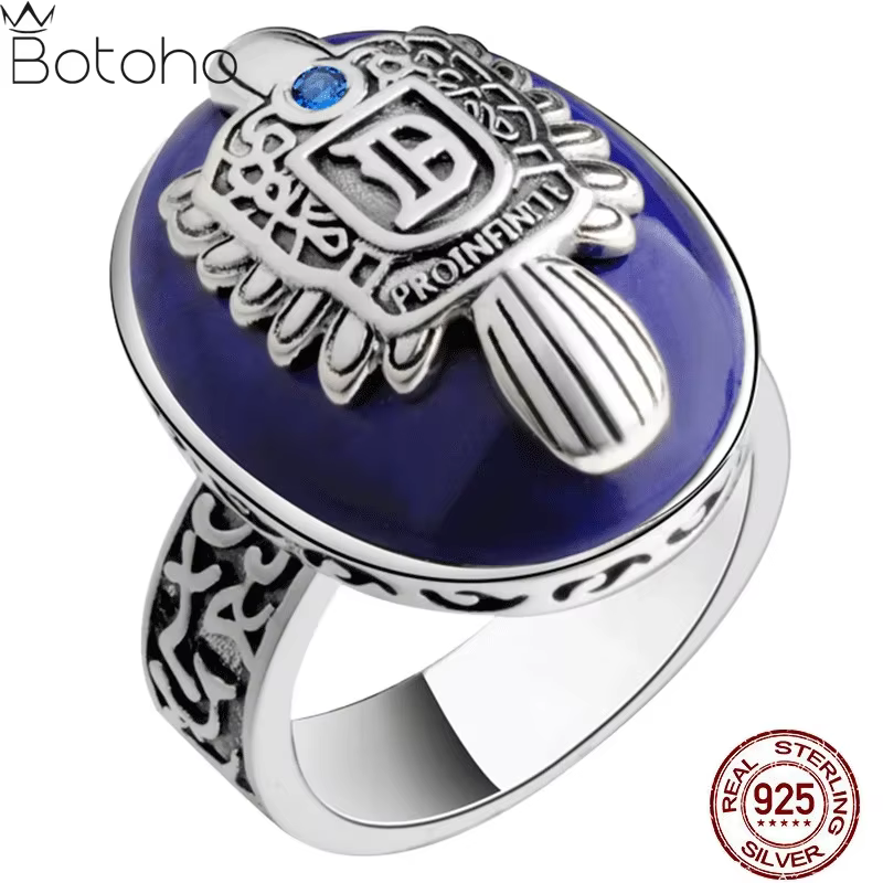 The Vampire Diaries – bagues Damon Salvatore en argent 925 pour hommes, avec Lapis Lazuli, pierre na