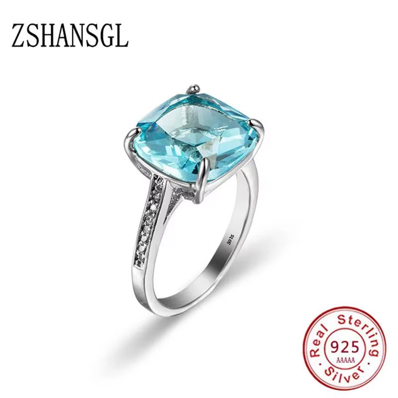 Bague de luxe en argent Sterling 925 pour femmes, cercle rond en Zircon bleu clair/jaune, bijoux cad
