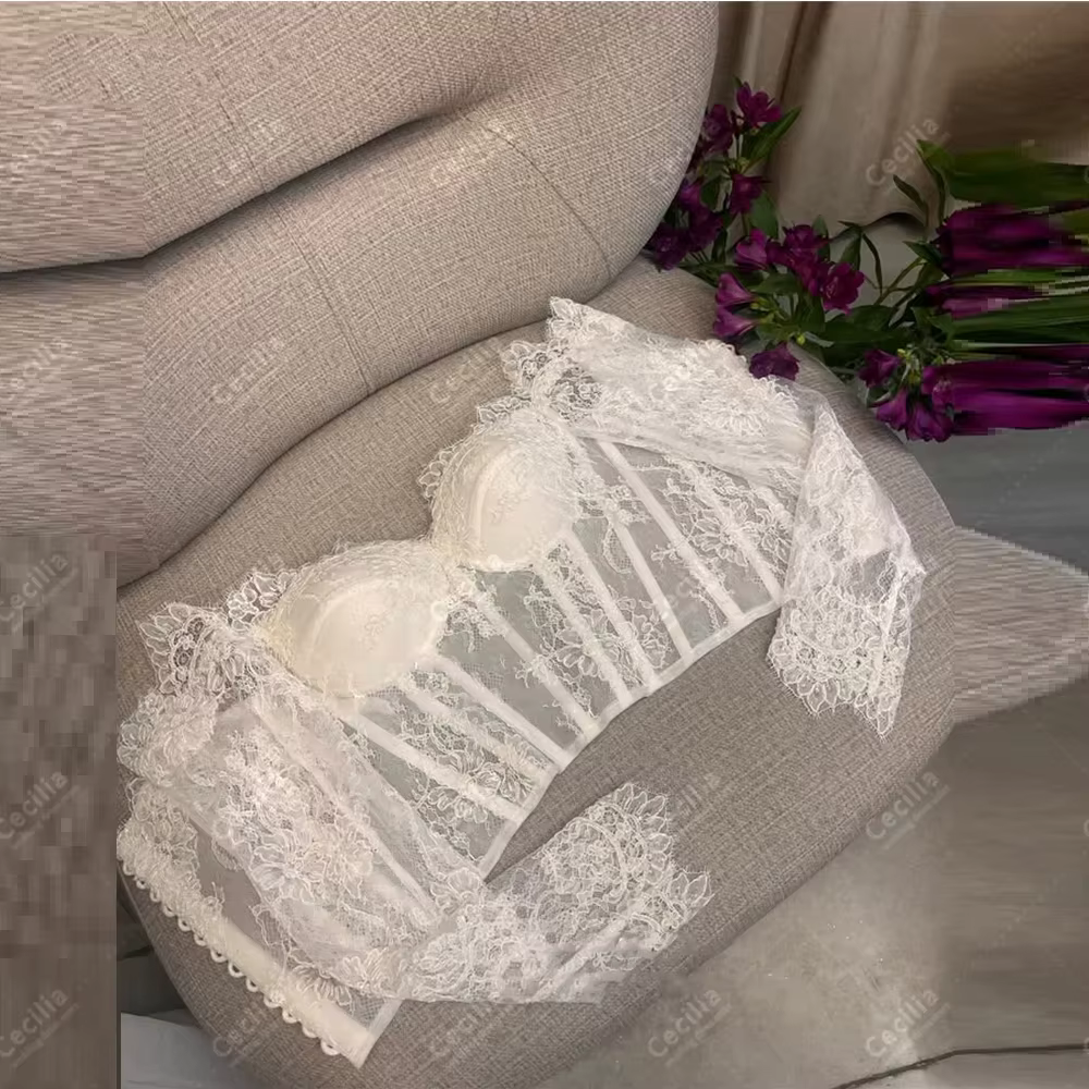 Magnifiques robes de mariée élégantes à manches longues, corset en dentelle, coupe cœur, lingerie sc