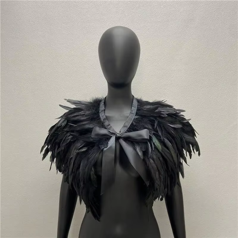 Foulards de cou gothiques pour femmes, châles, robe de dinde, cape d'Halloween, fourrure, plume, fêt