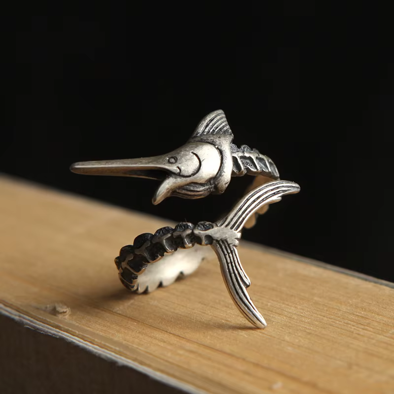 Buyee 925 bague en argent Sterling homme doigt Marlin poisson bague ouverte pour femmes hommes mode 