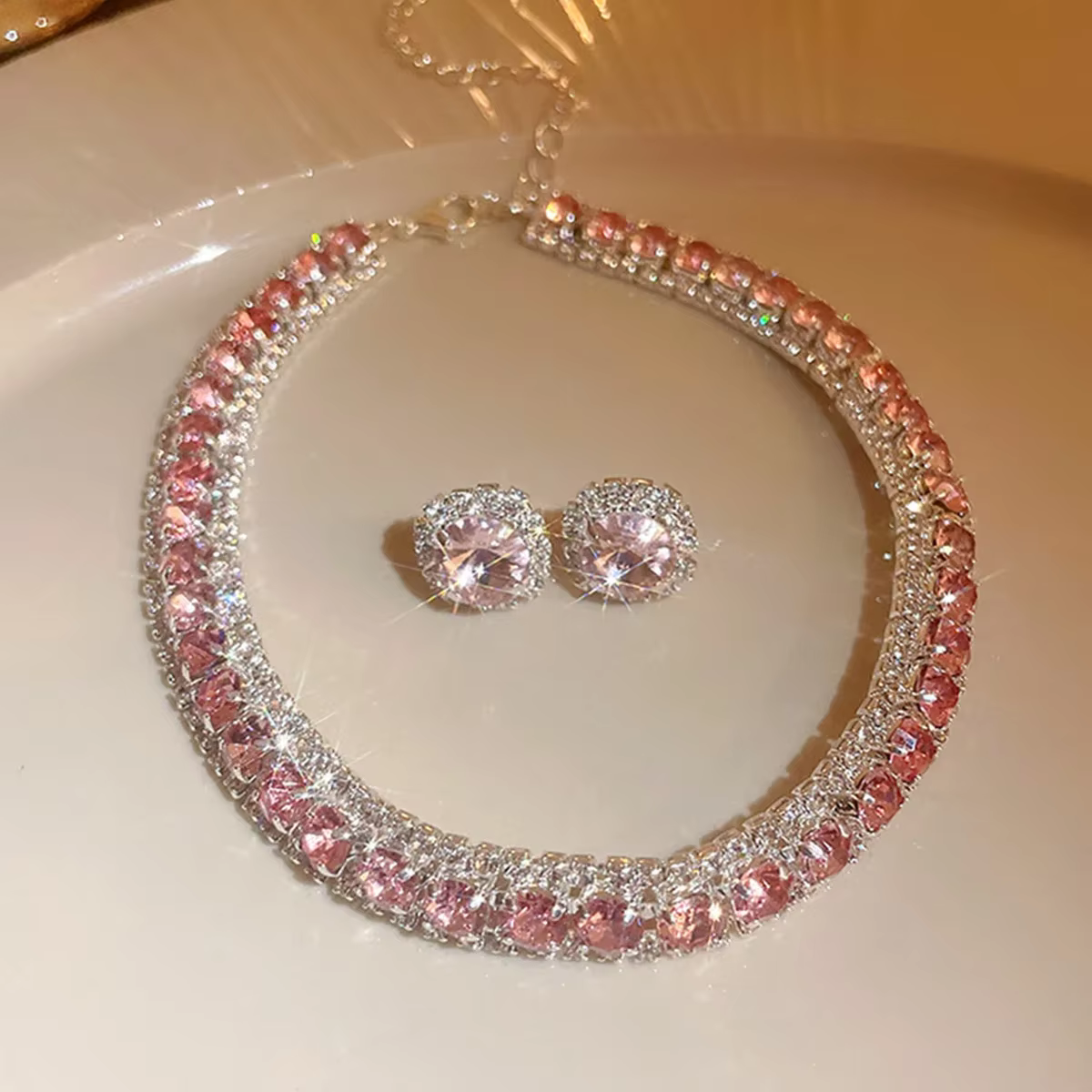 FYUAN luxe cristal collier boucles d'oreilles vert Rose rose bleu collier pour femmes mariages fête 