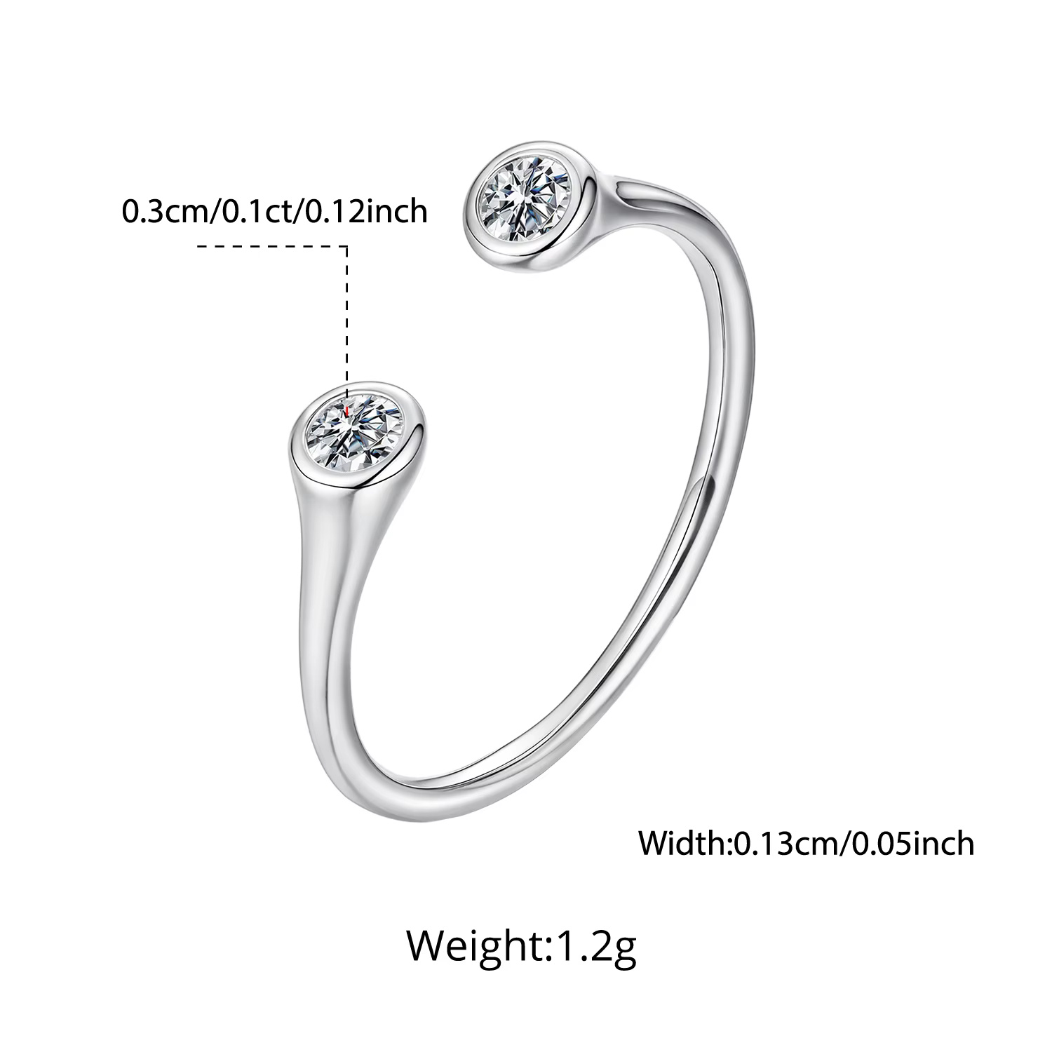 BAMOER Moissanite larme anneau ouvert Double pierre empilable anneau léger coupe ronde diamant de la