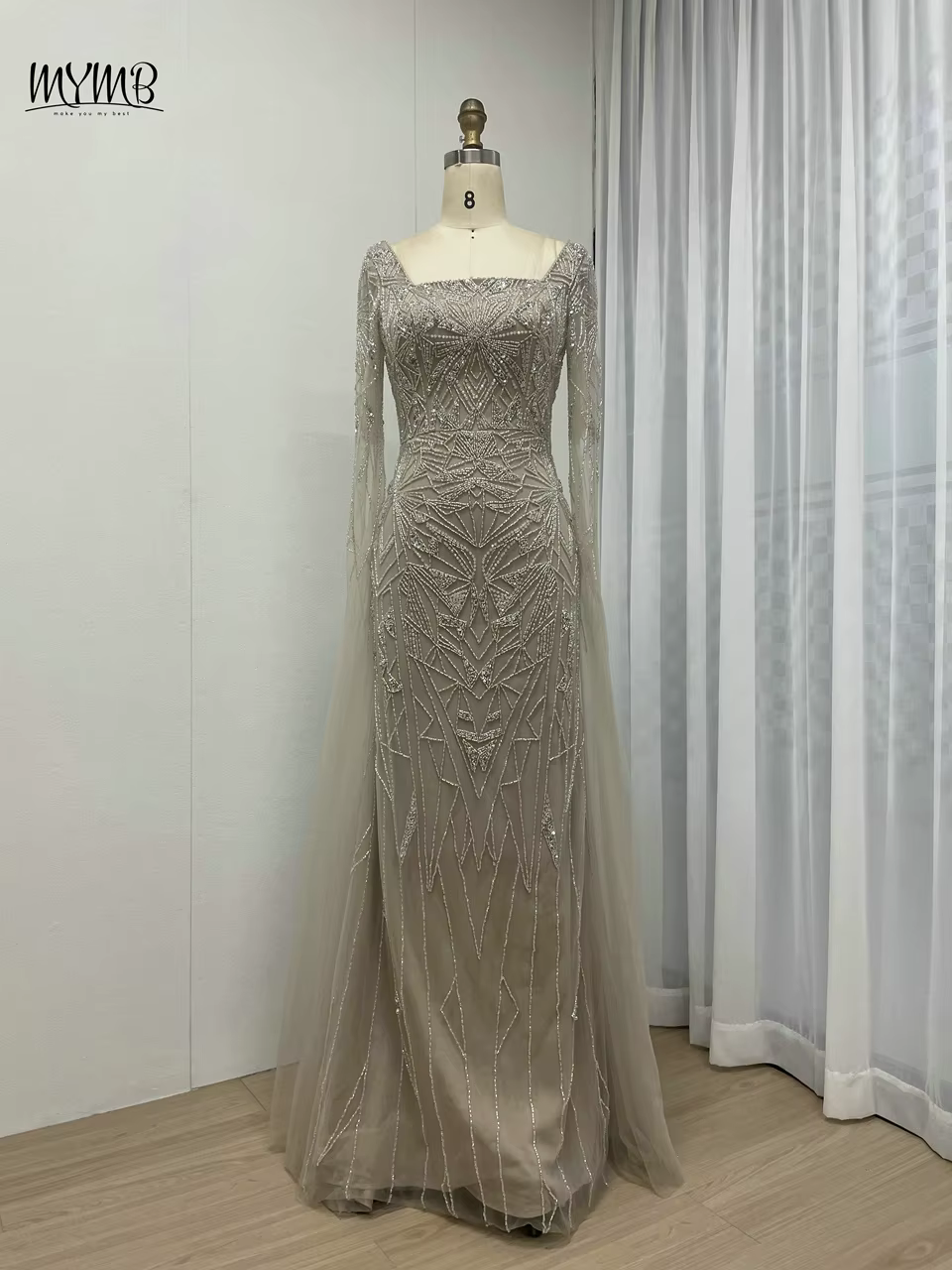 MYMB-Robes d'invité de mariage perlées pour événements spéciaux, gaine de sirène de luxe, magnifique