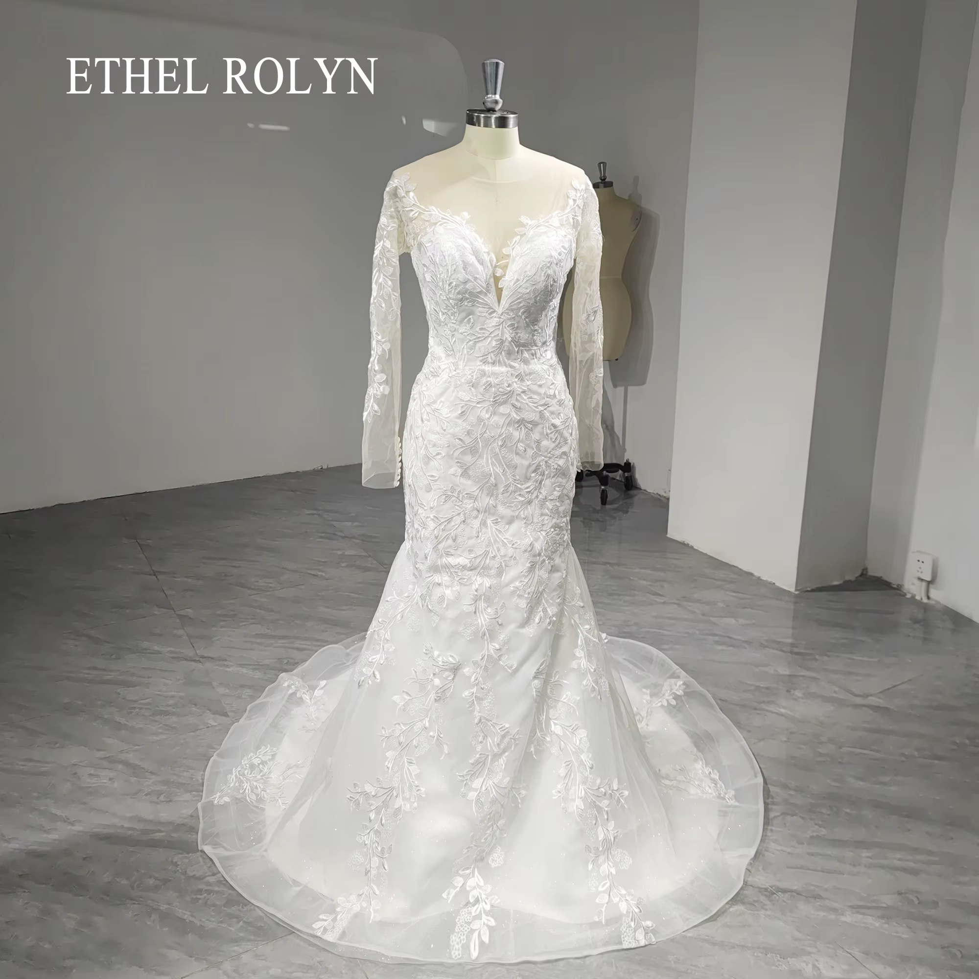 ETHEL ROLYN robes De mariée sirène pour femme photos réelles à manches longues Illusion Appliques ro