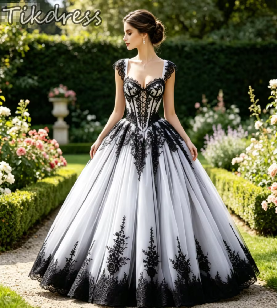 Robe de mariée gothique vintage noire 2026, style princesse à manches courtes, en dentelle, pour Hal