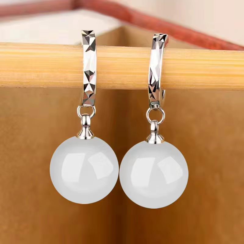Boucles d'oreilles en argent sterling 925 plaqué or avec perles blanches et jade vert Argyle, bijoux