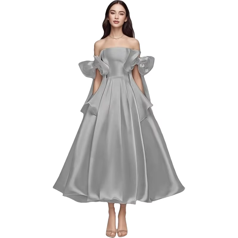 Robes de mariée en Satin personnalisées, bretelles Spaghetti, ligne A, robes de bal, longueur thé, r