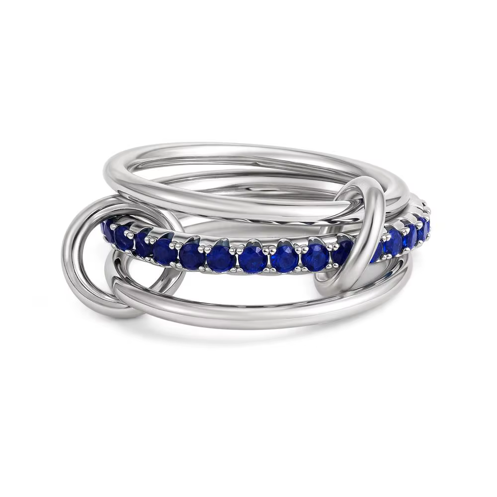Bague multicouche empilée, plaquée or épais, avec zircon entrelacé, anneaux connectés multi-liens, b