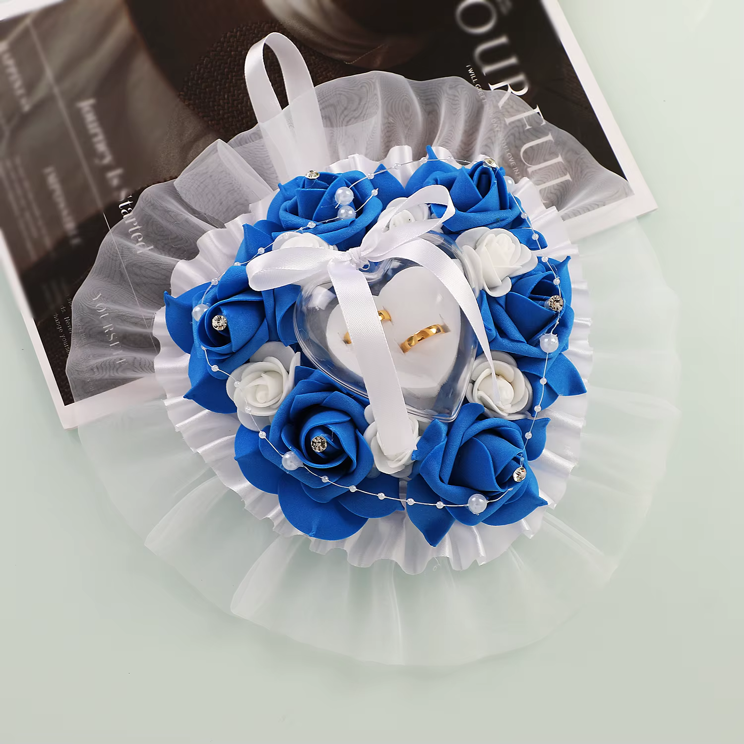 Porte-bague de mariage avec décor de fleur de Rose, boîte à bagues en forme de cœur, coussin de bagu
