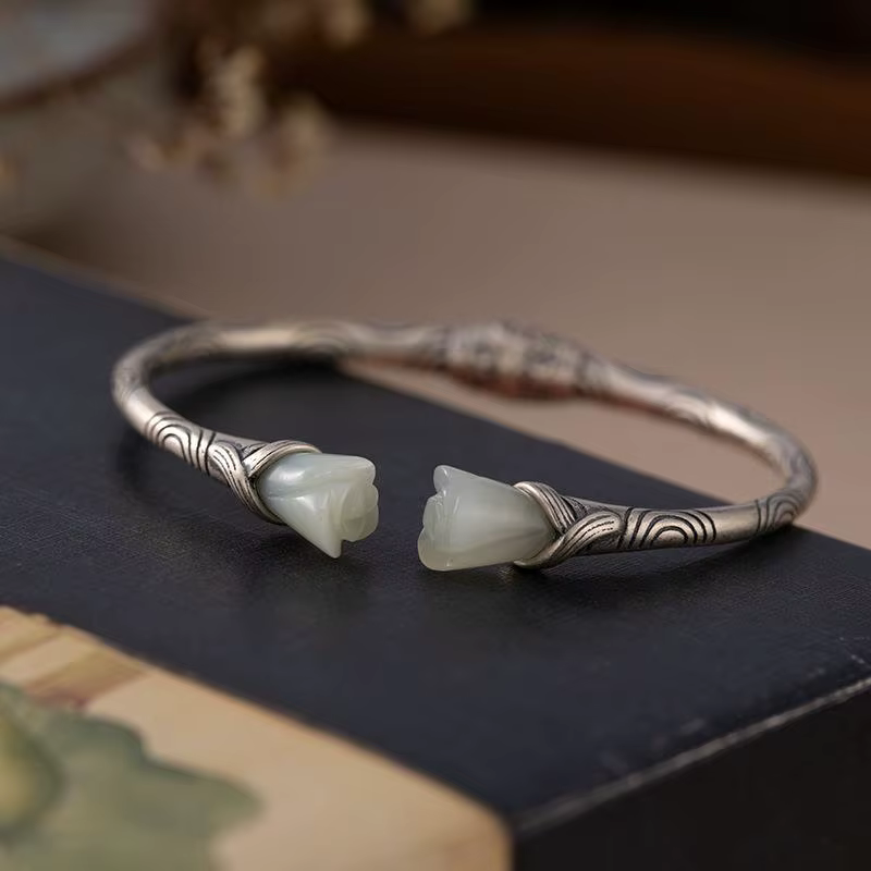 Bracelet à breloques en calcédoine blanche naturelle Hetian pour dames, design créatif, style ethniq