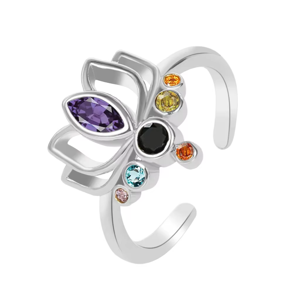 YILUOCD fleur de Lotus Boho anneaux de Yoga colorés 7 Chakras anneaux pour femmes guérison arc-en-ci