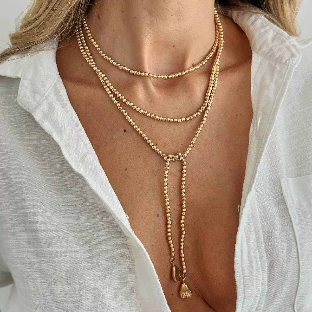 KunJoe mode couleur or amour coeur pendentif collier femmes Vintage chaîne de perles Long collier pu