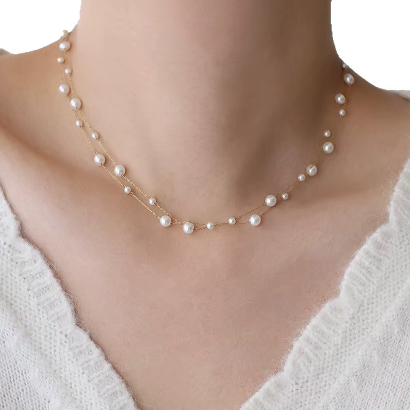 Collier ras du cou en acier inoxydable pour femmes, chaîne de perles de tempérament, étanche, Bijoux