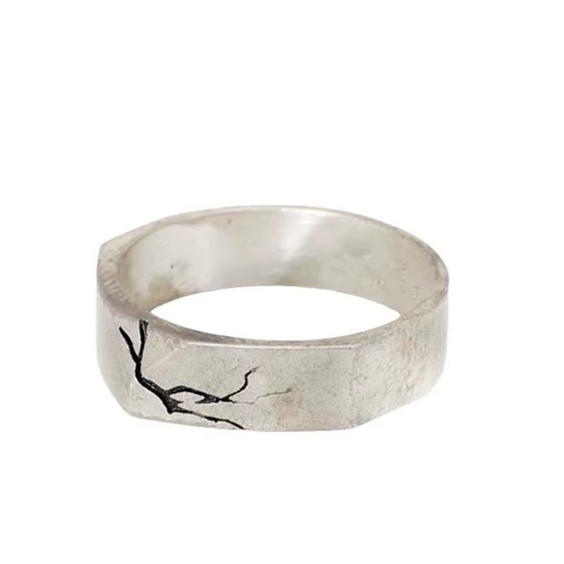 Bague Vintage craquelée pour hommes, bijoux à ouverture réglable, Index masculin, argent 925, cadeau