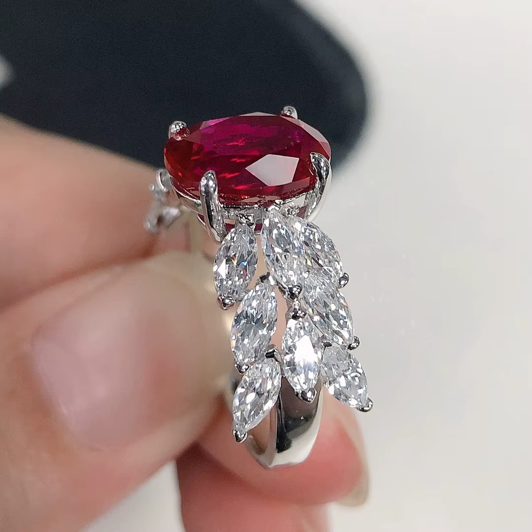 Glamour-Bague en diamant rouge taillé narpour femme, or blanc massif 18 carats 750, bijoux fins, AU7