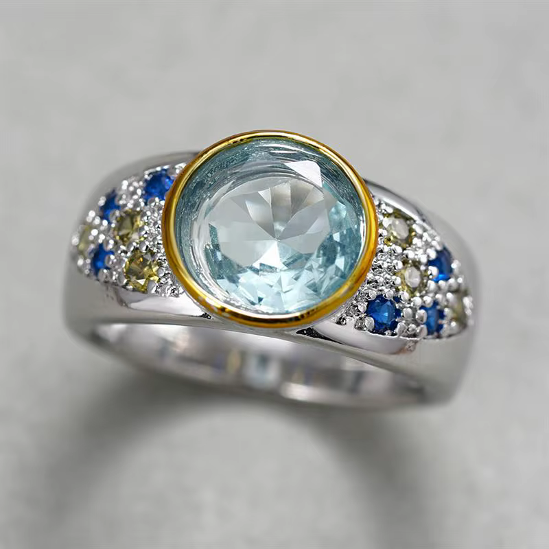 Huitan – bague bicolore pour femmes, incrustée de CZ rond brillant, élégante, accessoires polyvalent