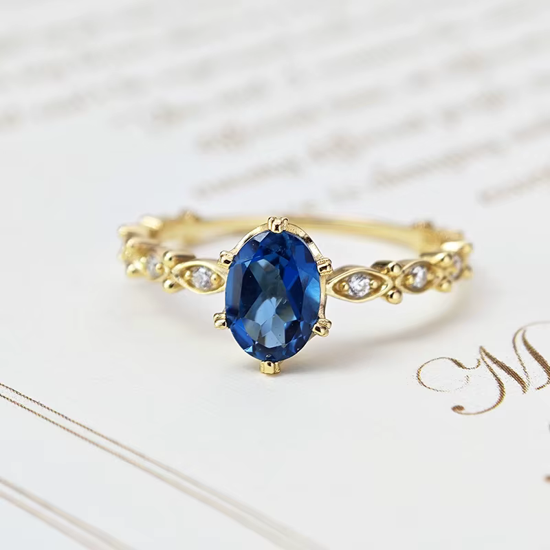 LAMOON – bagues en topaze naturelle pour femmes, bague en pierres précieuses, topaze bleue, argent S